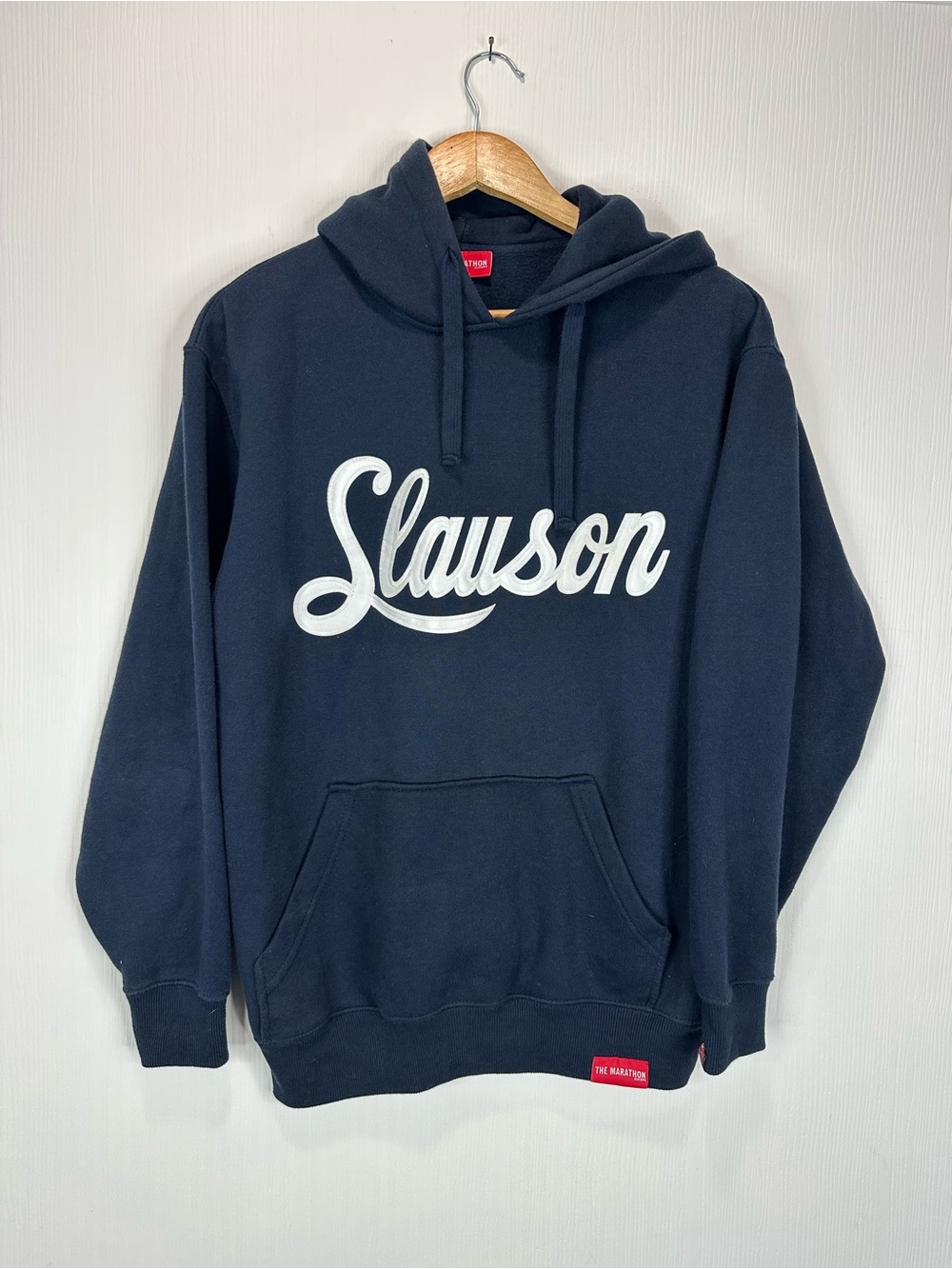 The Marathon Clothing Navy Hoodie with White Slauson Script